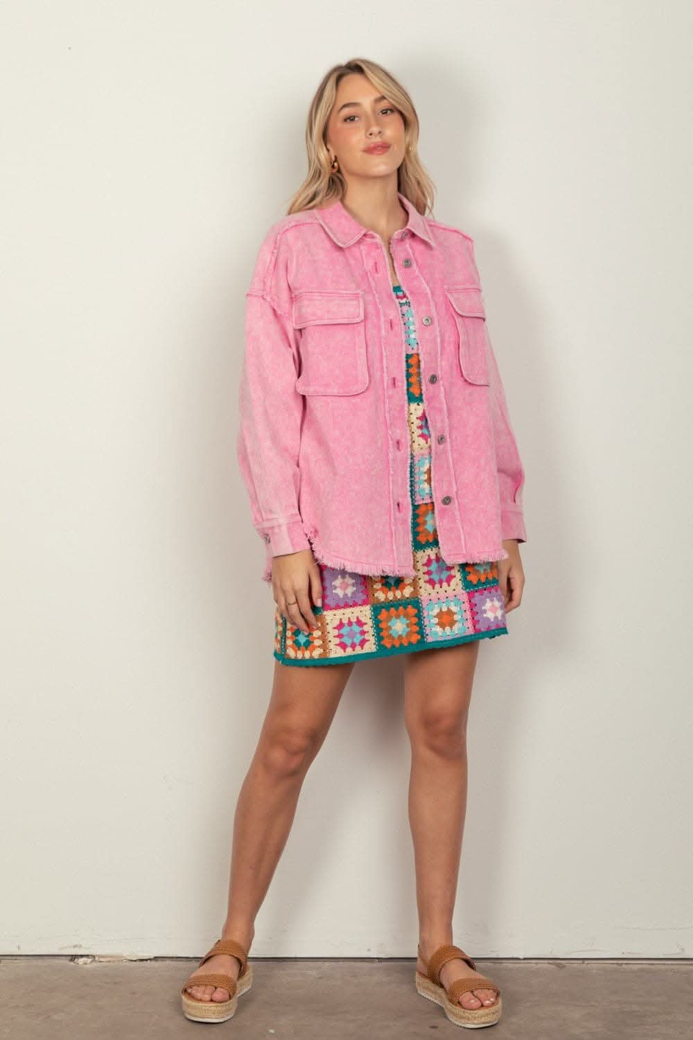 VERY J Full Size Button Up Raw Hem Long Sleeve Jacket - Love Salve